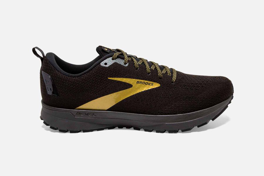 Brooks Men's Revel 4 Road Running Shoes Black/Gold IVQT-48920